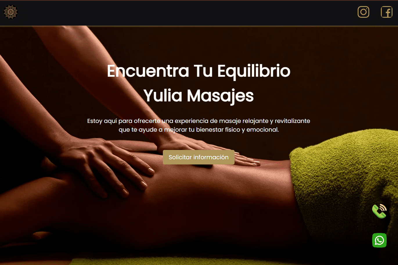 Screenshot of Yulia Masajes, a massage services website
